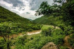 Giri river next to the ashram in fury during monsoons.